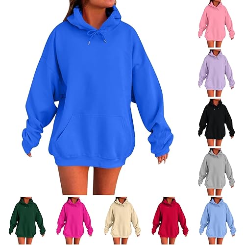 Womens Oversized Hoodies 2024 Soft Comfy Lightweight Crewneck Sweatshirts Solid Color Long Sleeve Trendy Y2K Hoodie