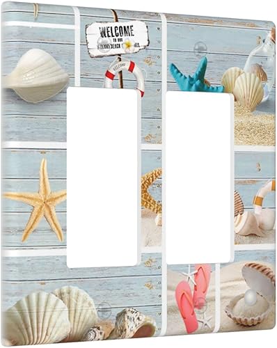 Vista 635 de Cubiertas decorativas de salida de estrella de mar playera, tablero de madera azul de concha de mar de 1 banda, decoración individual GFCI, placa