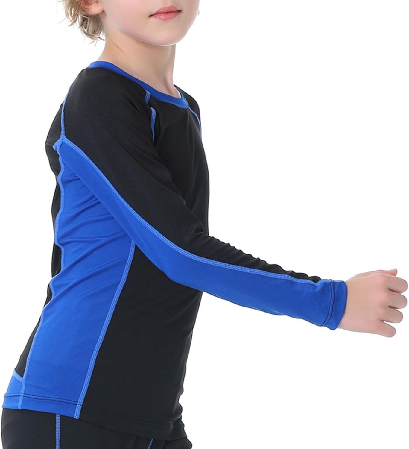 Hansber Kids Boys Long Sleeve Rash Guard Color Block Swim Shirts Quick Dry Rash Vest Athletic Sports T-Shirts