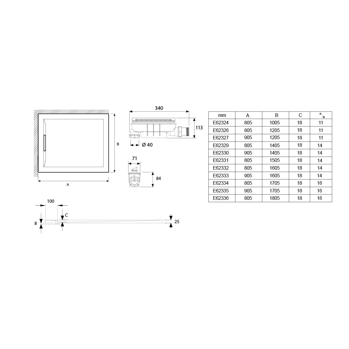 JACOB DEFAON Receveur de douche 100 x 80 Flight Pure rectangle