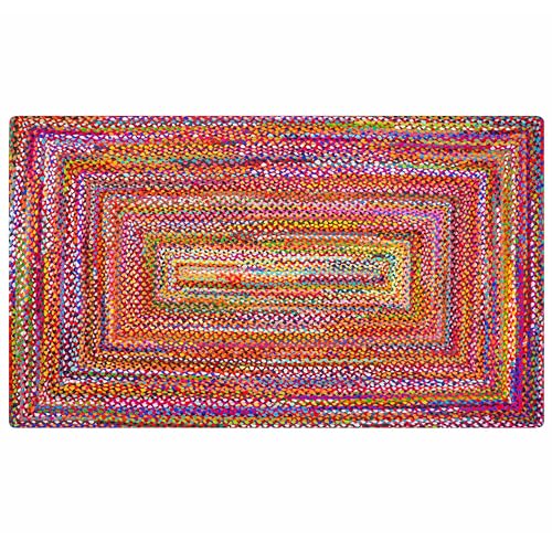 RAJRANG Tapis rectangulaire Chindi Tapis en Coton pour Tapis de Sol intérieurs et extérieurs. - 152 x 91 cm.