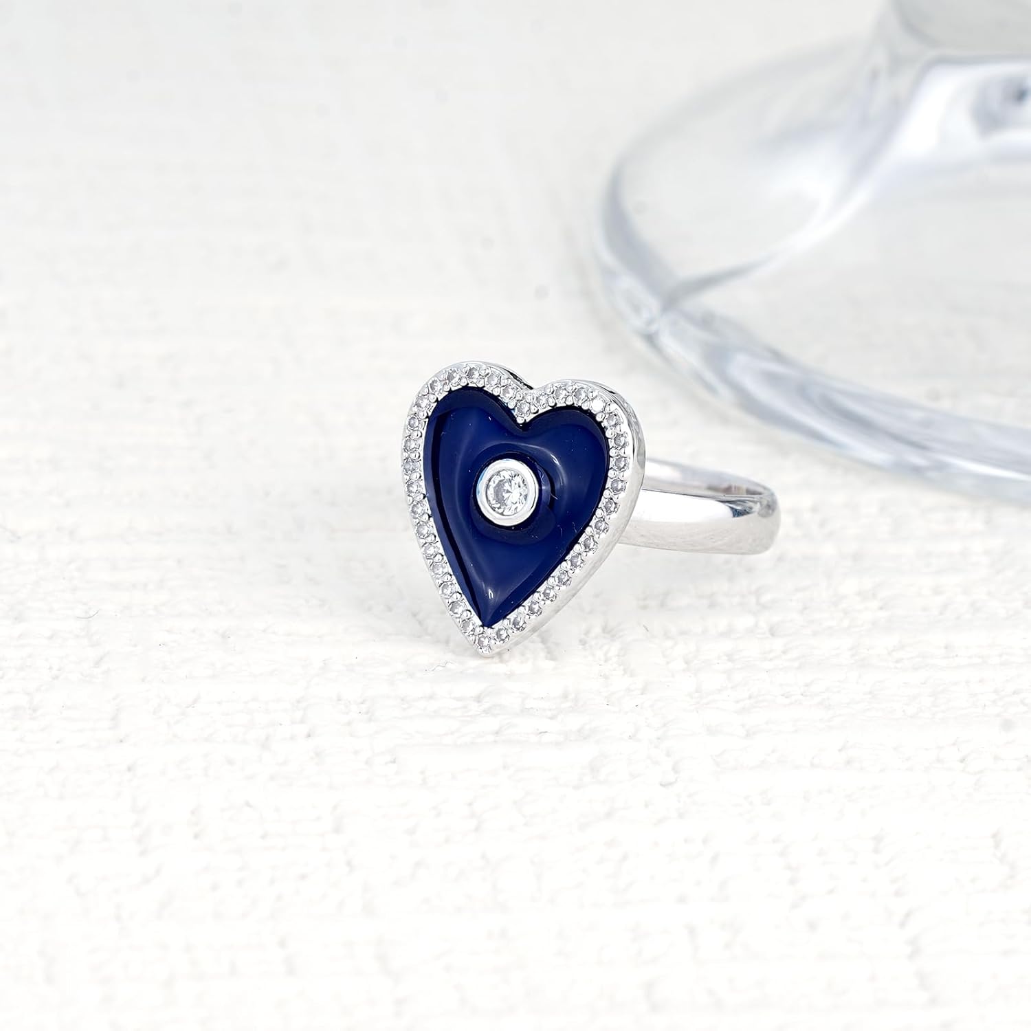 Enamel Heart Ring for Women White Gold Plated Love Ring Stackable Adjustable Heart Shaped Ring Jewelry Gift for Wife Girlfriend