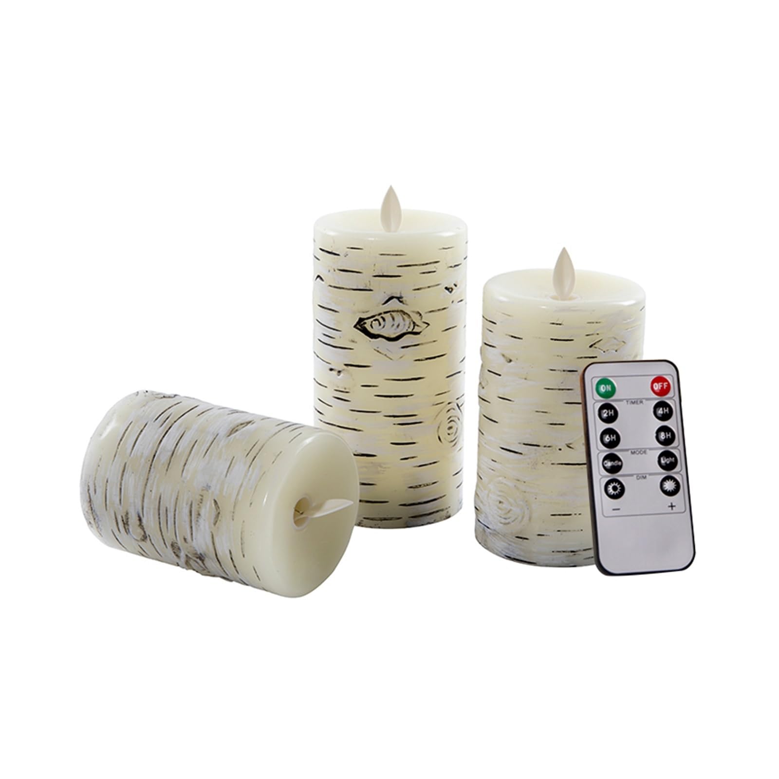 Candele senza fiamma Candele in corteccia di betulla Candele a LED, Candele alimentate a batteria con timer remoto, Candele elettriche finte in plastica, Set di 3