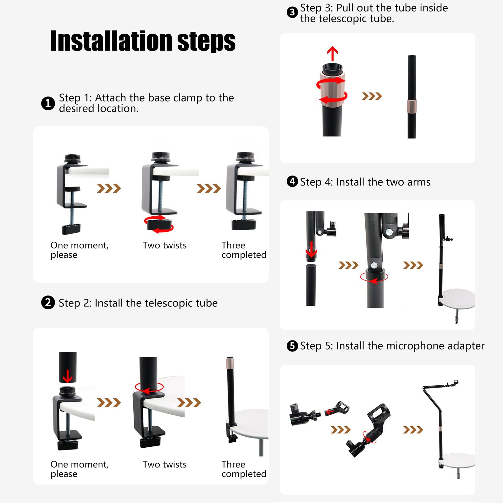 Bras de perche réglable - Construction en acier robuste pour le streaming en studio et la configuration de podcast - Support de microphone - Équipement de studio - Bras de microphone pliable