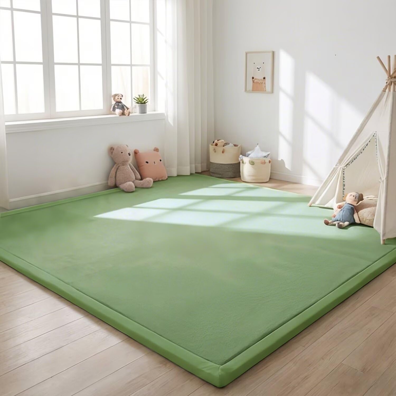 SETHEPACE 2CM Thick Baby Play Mat 80x150CM, Soft Coral Velvet Crawling Mat for Infants&Toddlers, Padded Nursery Rug for Bedroom, Playroom, Living Room, Non-Slip Baby Mats for Floor Play(Grass Green) — image 1