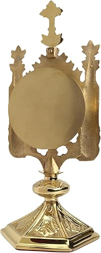 Miniatura 2 de Needzo Monstrance de latón con diseño adornado, relicario religioso sagrado para exhibición de iglesia y hogar, accesorio católico para reliquias,