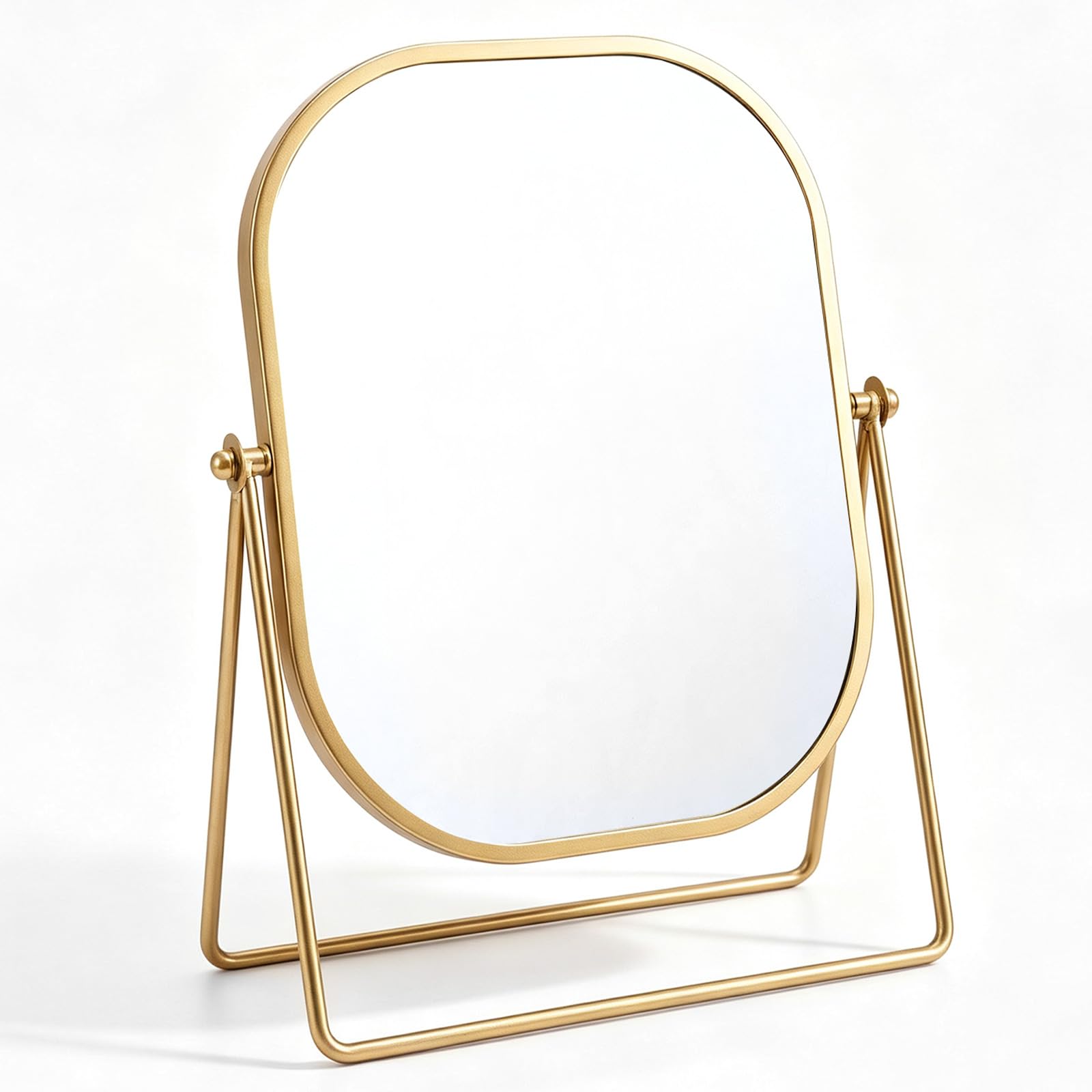 JTOOYS Vanity Mirror Gold - 21x16.5cm Makeup Mirror with Stand Metal Framed Bathroom Mirrors Tabletop Rectangle Cosmetic Mirror for Living Room, Bedroom, Tabletop