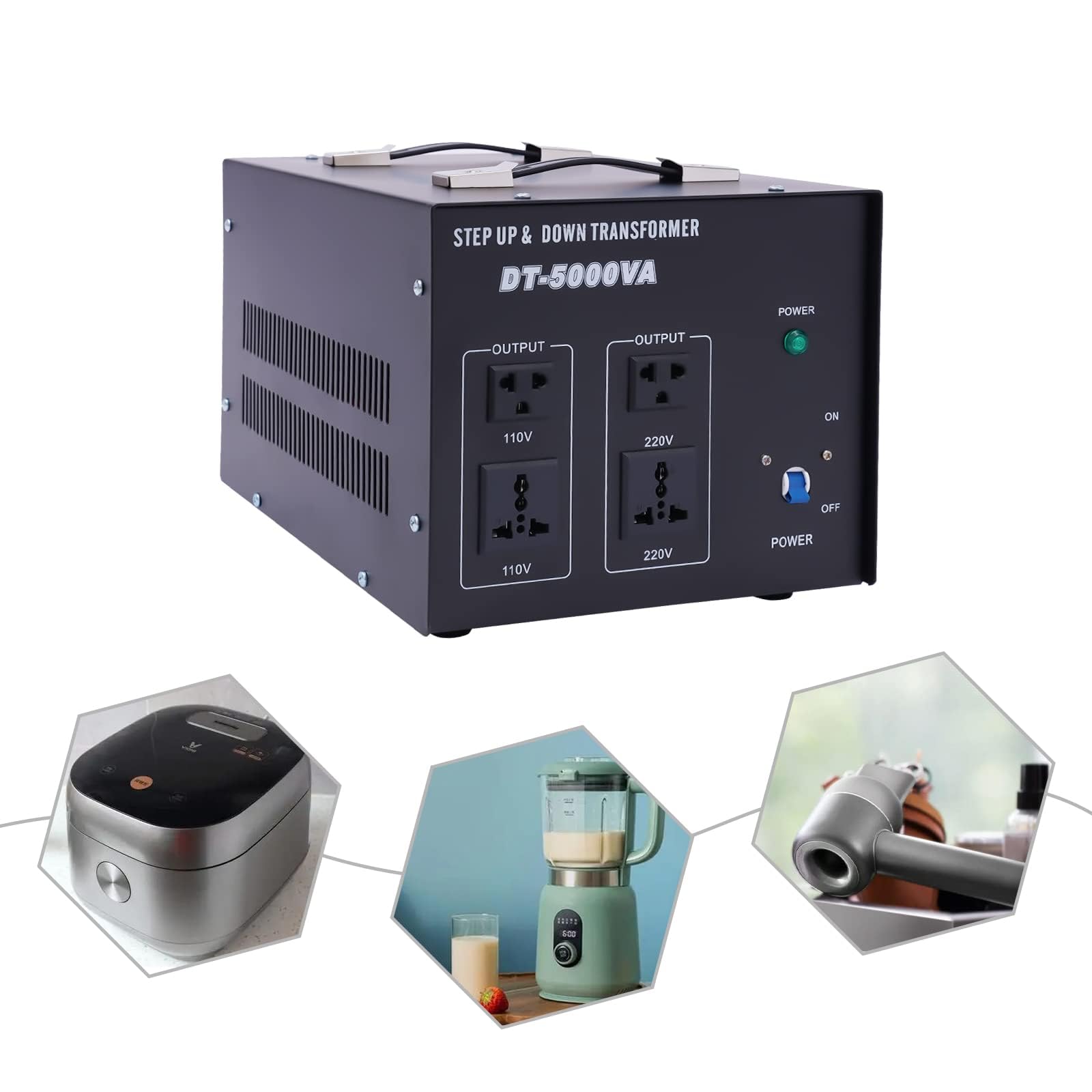 Trasformatore di tensione da 5000 W, 110 V, 220 V, con 4 prese, trasformatore da viaggio per tutti i dispositivi, elettrodomestici