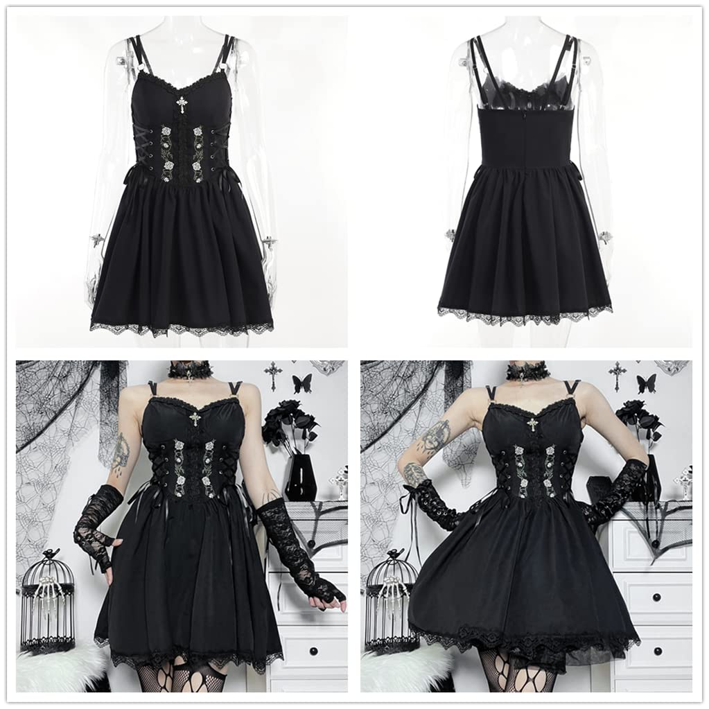 Goth Dress for Teen Girls Juniors Or Women for Cocktail Evening Party: Medium Black 9