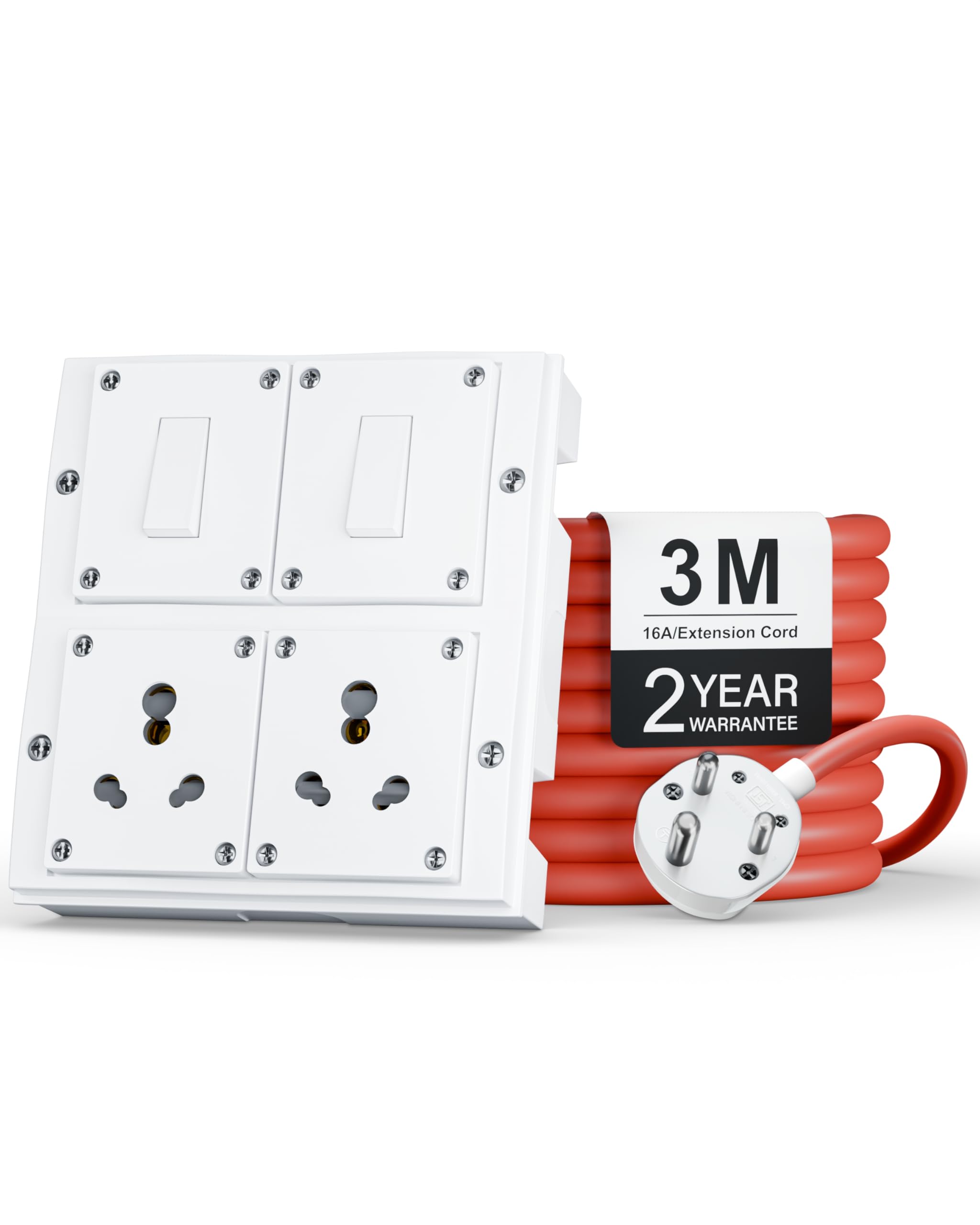 FEDUS 16amp 3000 Watts 3 Meter Cable Heavy Duty High Load Capacity Electric Power Extension Switch Board Cord with 2 Socket 2 Switches,for Oven,EV Charger Charging,Iron Press,Induction Stove,AC-image-19