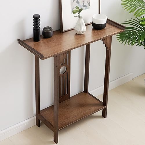 Miniatura 9 de Gdrasuya10 Mesa de sofá consola de bambú de nogal de 40 pulgadas, mesa de sofá vintage, mesa de consola estrecha y larga, estilo japonés, mesa de