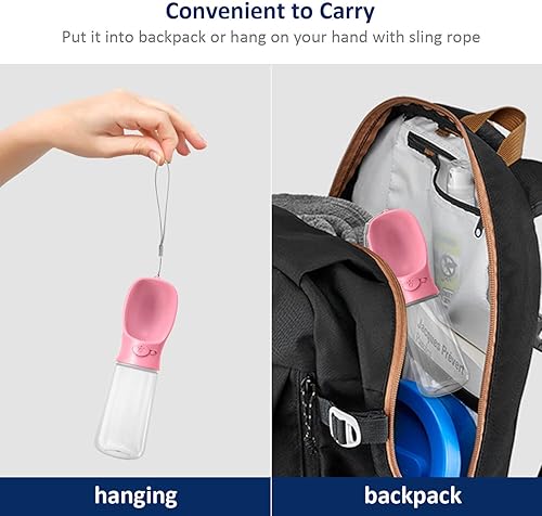 Miniatura 8 de WePet Botella de agua portátil para perros, de 19 fl oz, a prueba de fugas, dispensador de agua para cachorros con alimentador para mascotas al aire