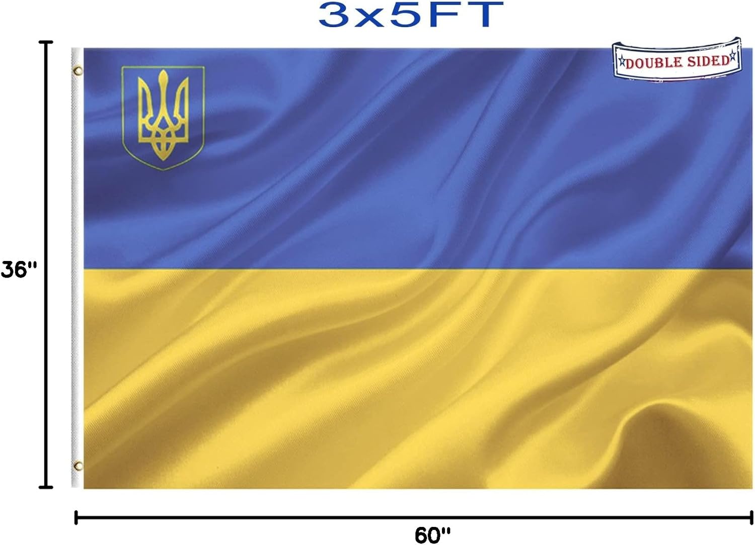 Ukraine Flag 3x5 Outdoor Double Sided- Heavy Duty 3ply Ukrainian National Flags -Durable 4 Rows Stitched Canvas Header with 2 Brass Grommets