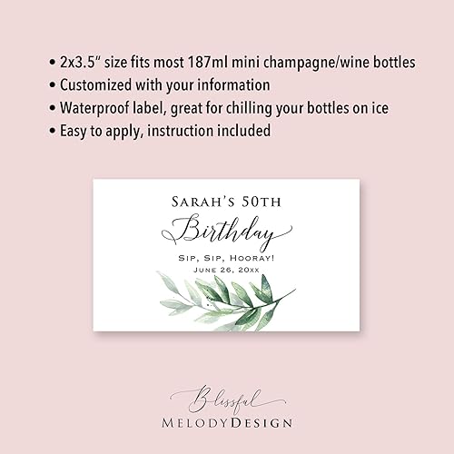 Miniatura 2 de Cumpleaños - Etiqueta personalizada para botella de champán, mini etiqueta impermeable personalizada para botella de vino para fiesta de celebración