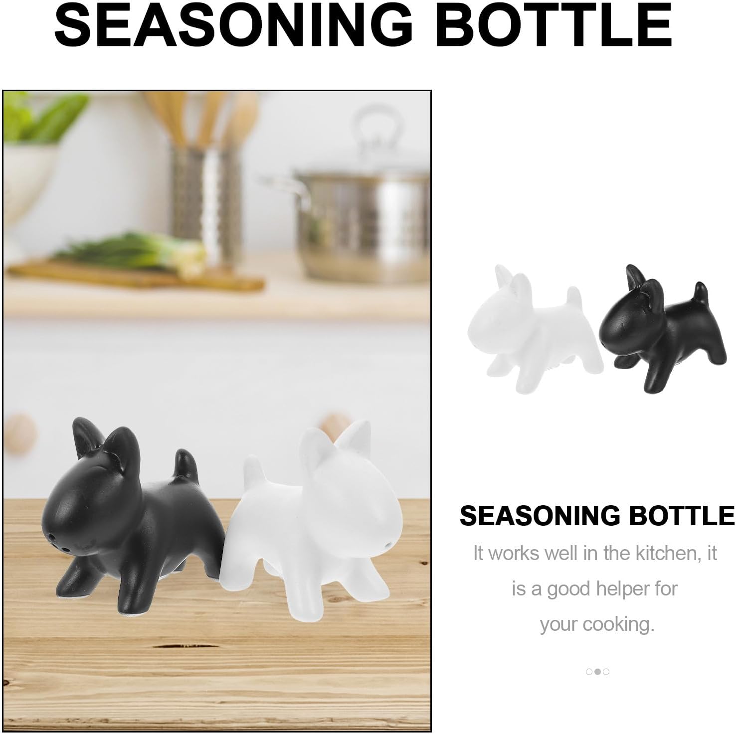 2pcs Ceramic Dog Shape Spice Containers Salt and Pepper Shakers with Holes Black and White Set for Kitchen Table Seasoning