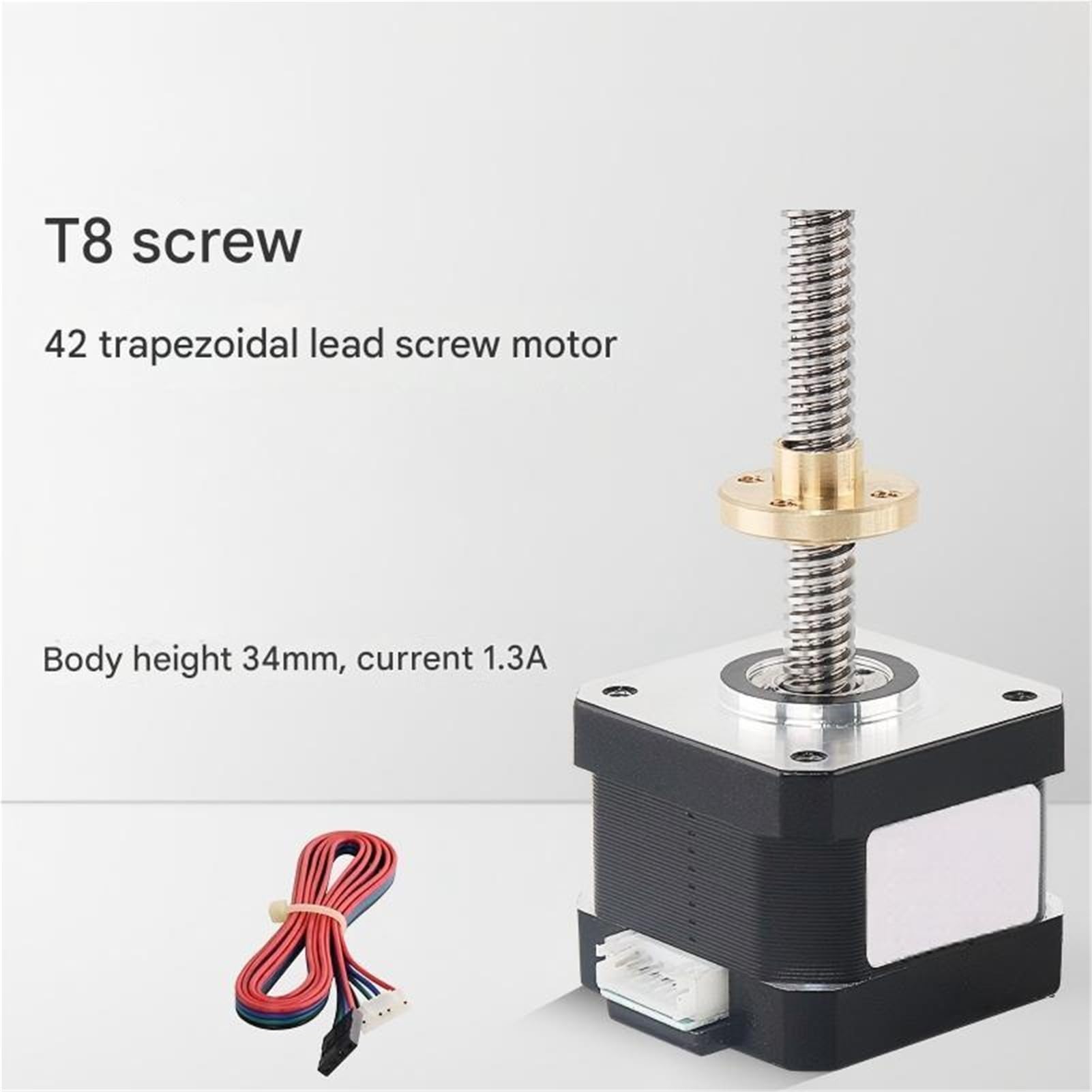Motor paso a Nema17 T8 plomo 2/4/8/12/14MM tornillo 300MM longitud 1,8 grados .3A 28N.CM for Monitor de impresora 3D motor(Height 34 mm 12 Screw Lead)