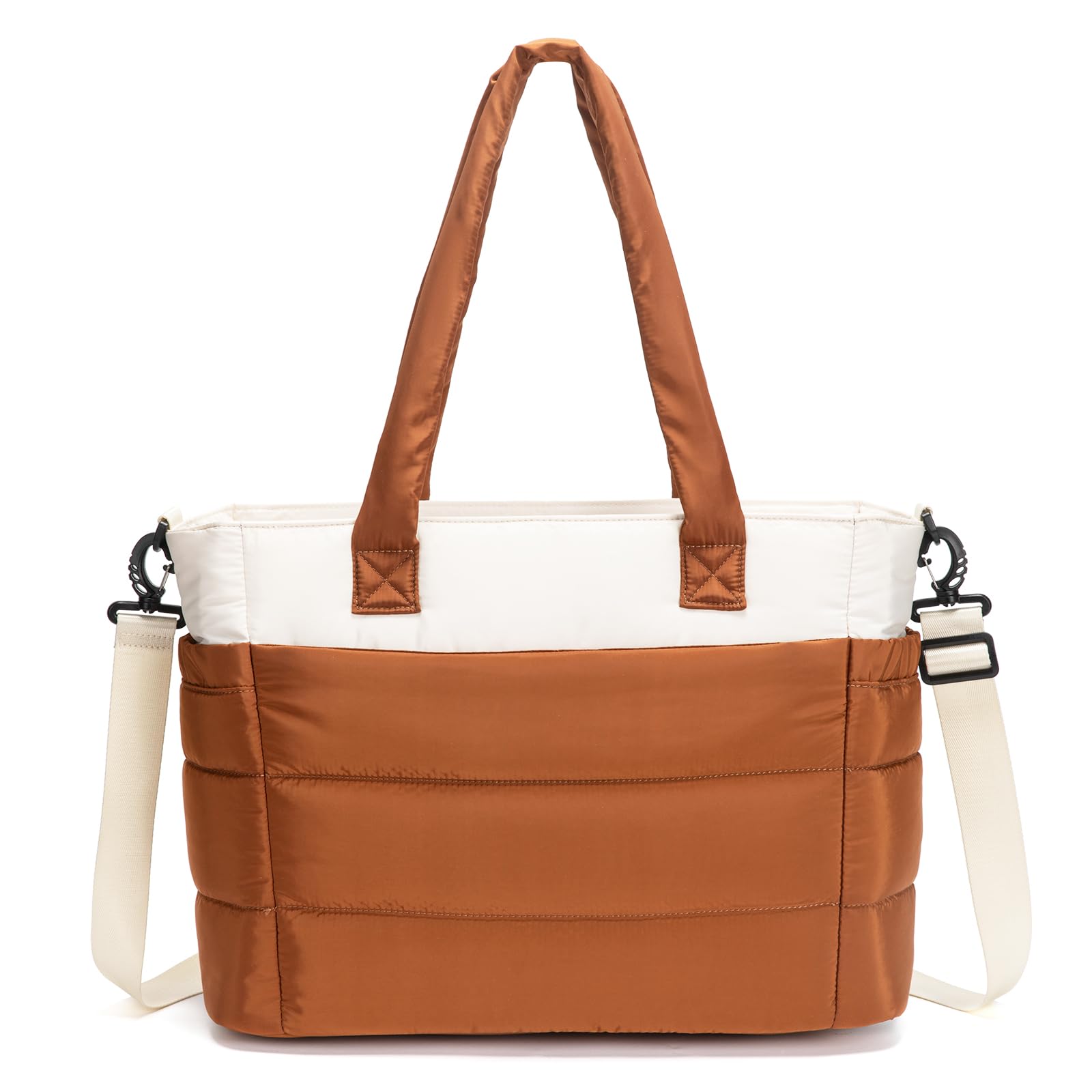 Puffer Tote Damen Große Arbeits Tasche, 15,6 Zoll Laptop Schultertasche mit abnehmbarem Schultergurt, Leichte Wattierte Handtasche Mehrfachfächer für Büro Alltag Reise