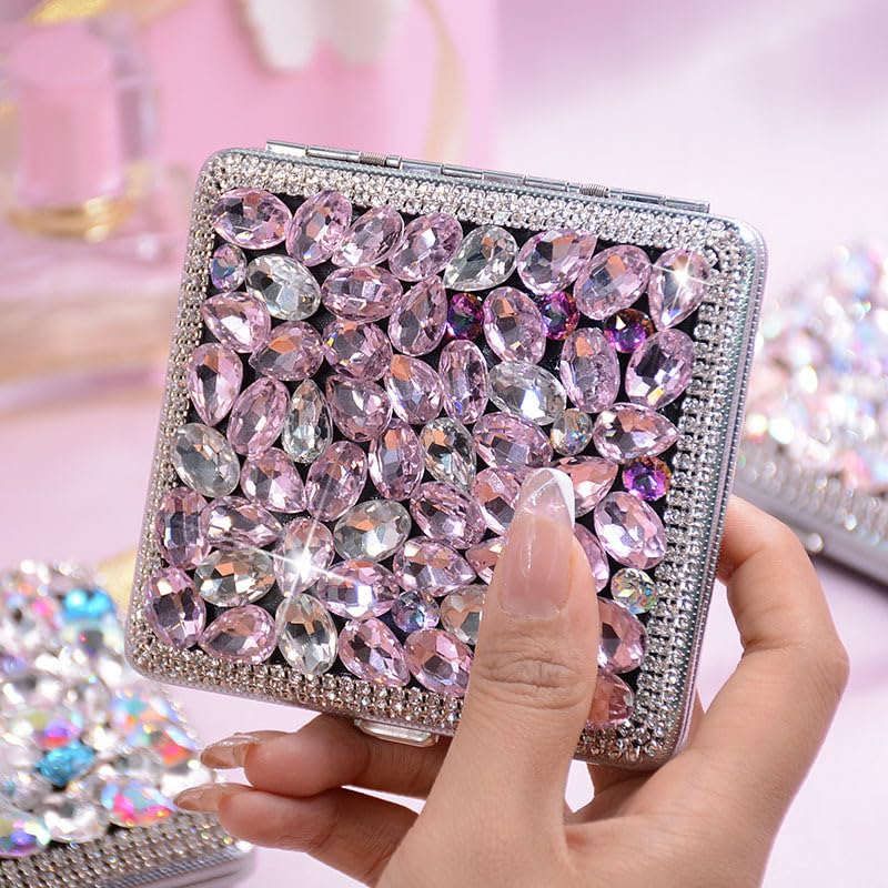 Bling Cigarette Case Box, Double Sided Clip Open Pocket Portable for Women, for Regular Size 70s, King Size 84s, Purple