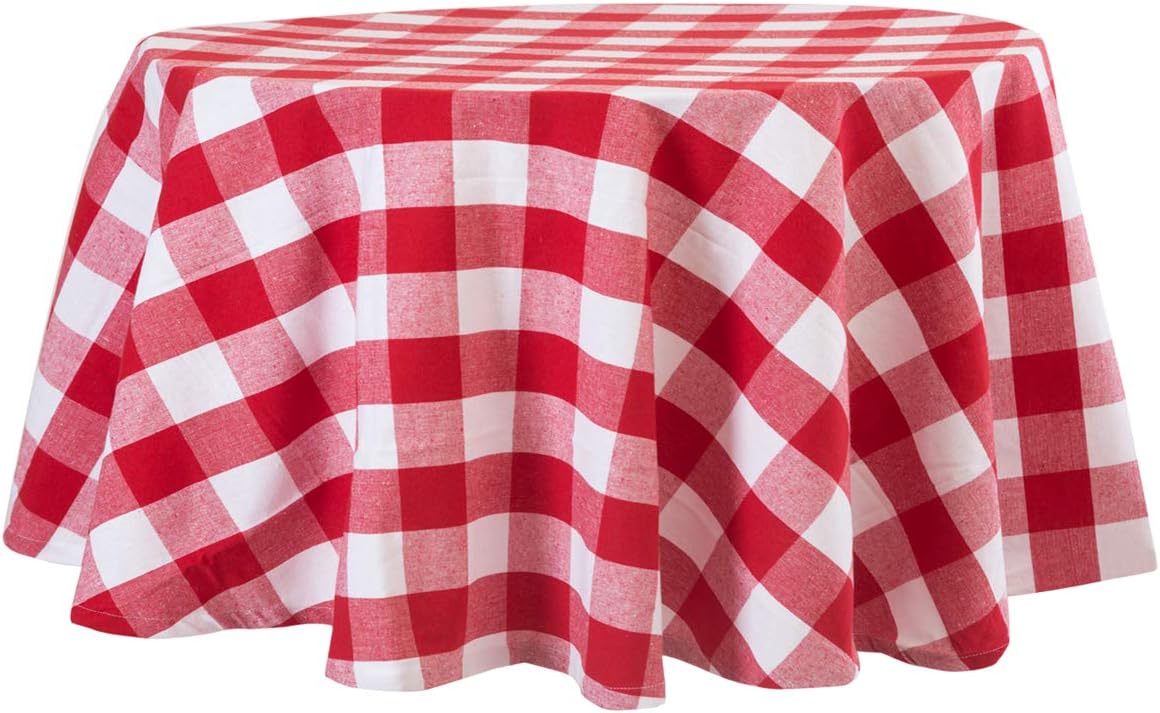 Red Round Tablecloth 60 inch, 100% Cotton, Checkered Tablecloths, Farmhouse Tablecloths, Wedding Outdoor Table Cloth, Gingham Cotton Round Tablecloth for Holidays, Red Buffalo Plaid Table Cover
