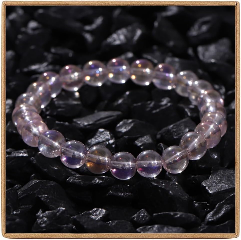 HANGINTHERE Sparkling Aurora Crystal Bracelet for Women, 7-in Elastic Faceted Crystal Beads Iridescent Bracelet, Birthday Gift for Her Girlfriend Wife Mom, Includes Velvet Jewelry Pouch/Box
