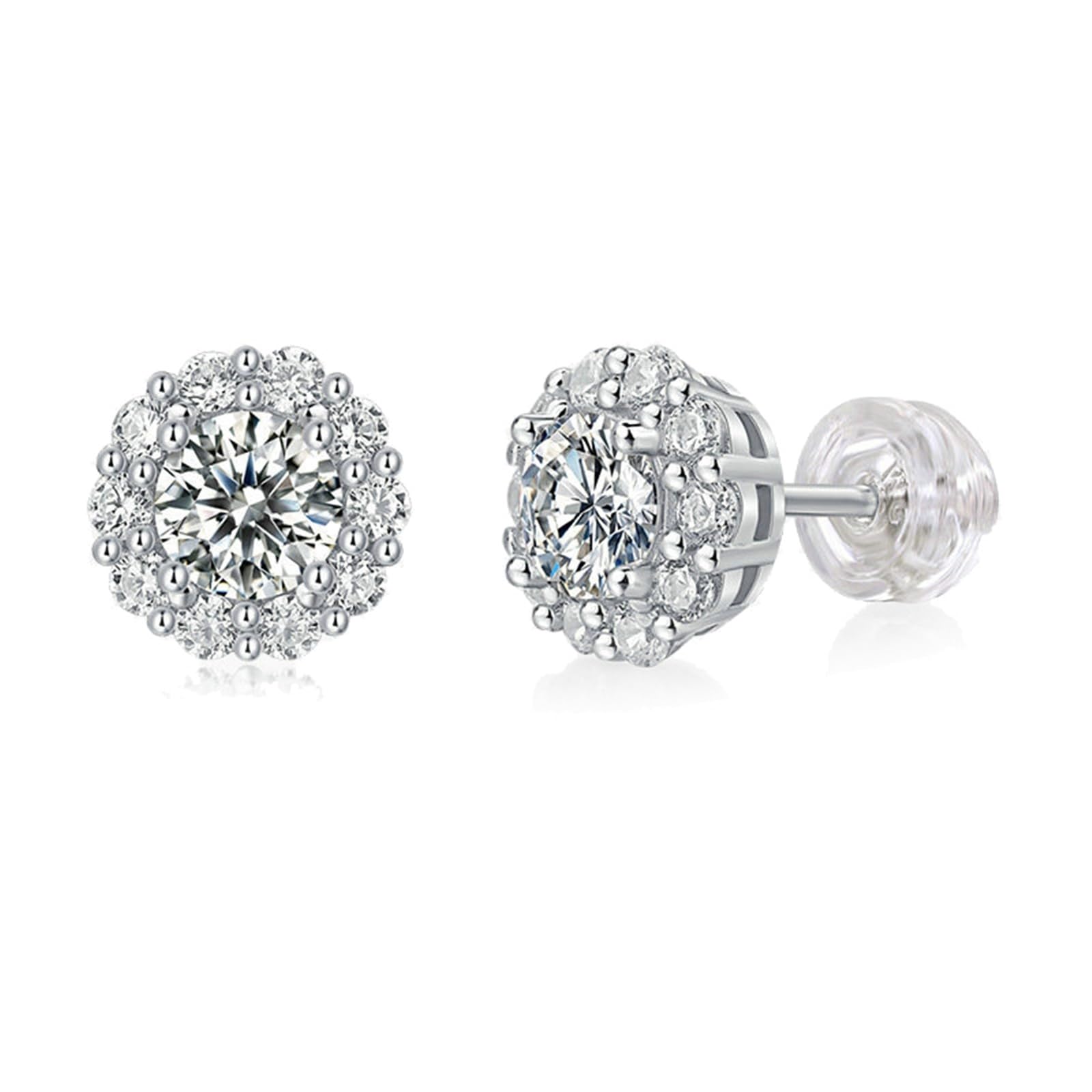 Kolczyki na sztyfcie, białe złoto, 750 585 375, prawdziwe złoto, damskie kolczyki z motywem kwiatowym, okrągłe kolczyki na sztyfcie Moissanite 0,5 ct, na wesele, bez niklu, prawdziwa biżuteria