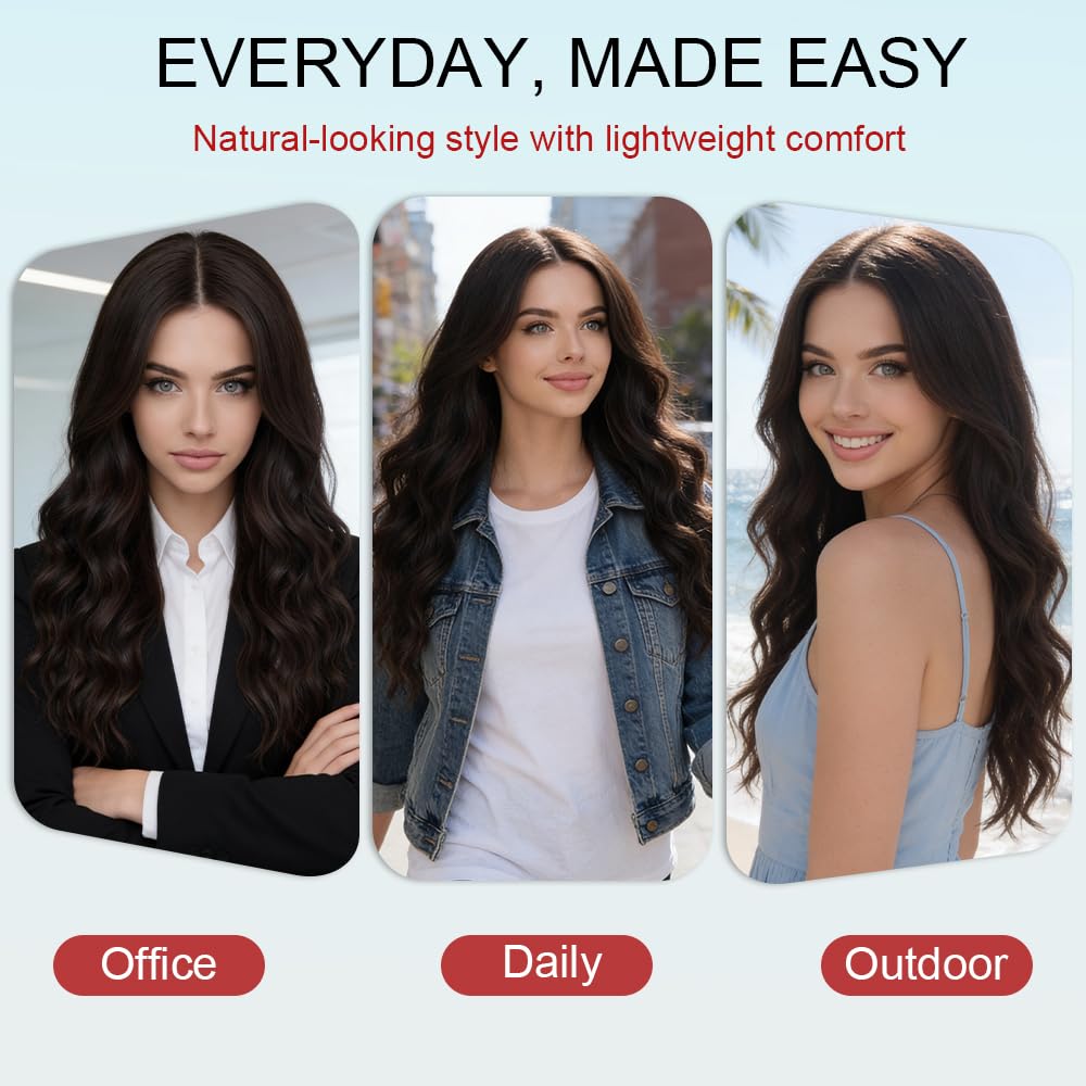 Long Brown Wig for Women Natural Looking Wavy Curly Synthetic Hair Wig Tangle Free Heat Resistant Comfortable for Daily Wear