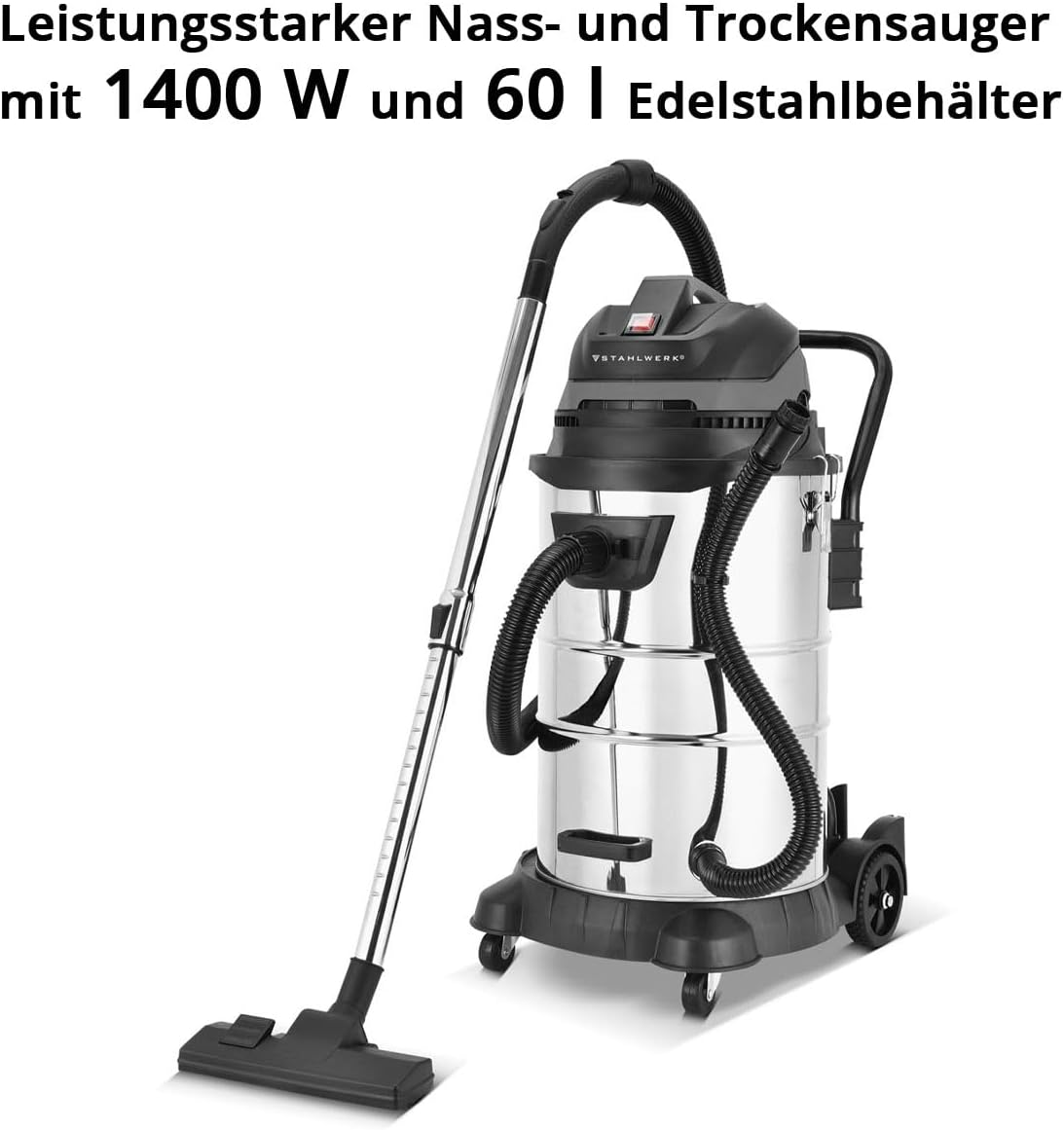 STAHLWERK VCL-1400 ST - Industrial Vacuum Cleaner 1400 W with 60 L Metal Tank, Blower Function, Dust Shake Function and Safety Shut Off Function, Vacuum Cleaner