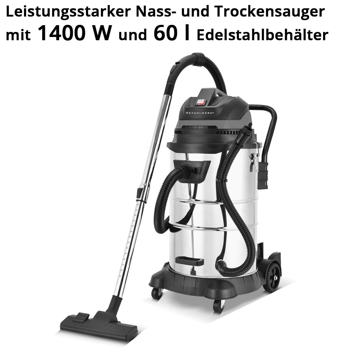 STAHLWERK VCL-1400 ST - Aspirador Industrial 1400W con Tanque Metálico 60L, Función Soplador, Función de Agitación de Polvo y Función de Apagado de Seguridad, Aspirador