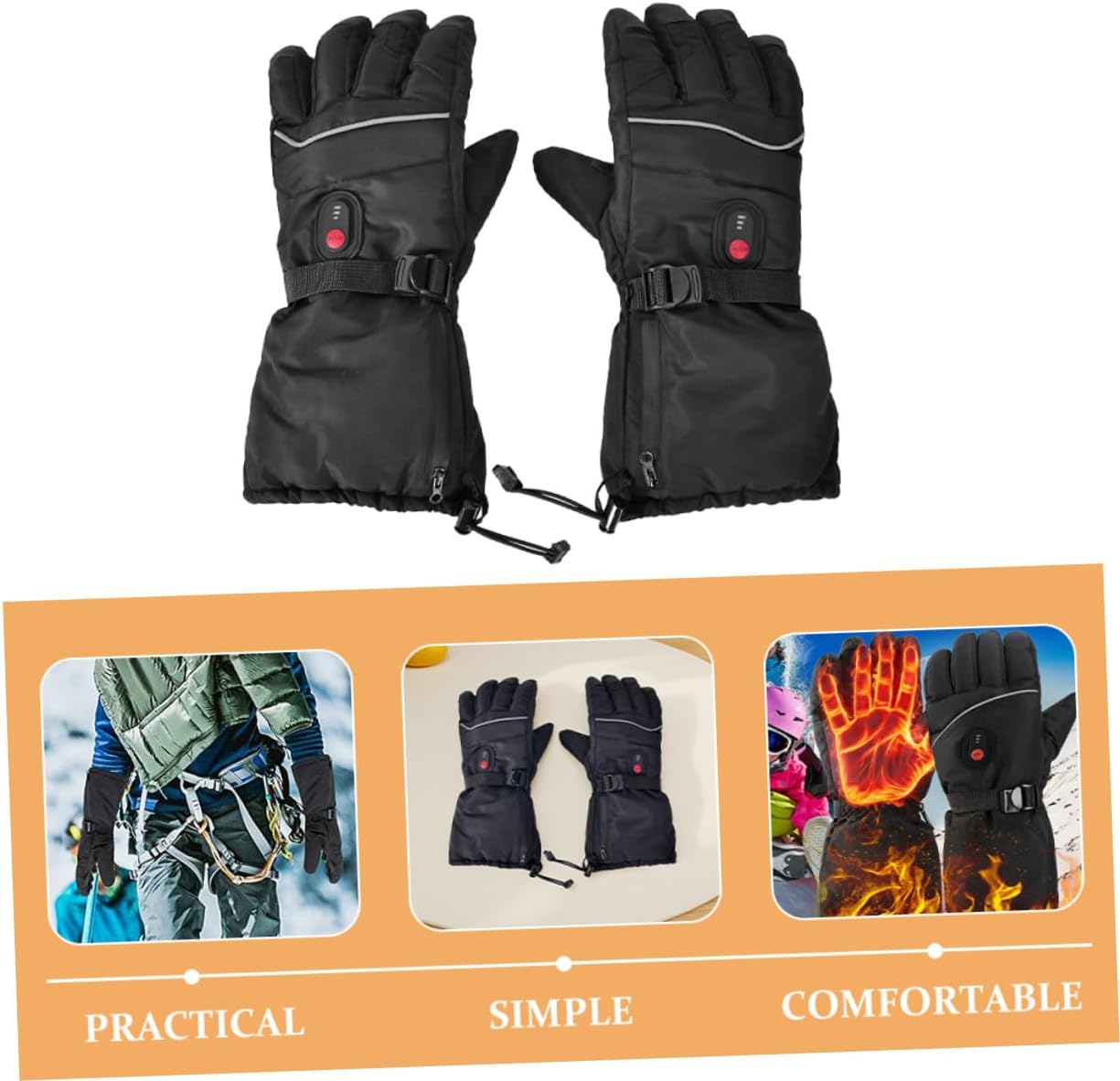 Rechargeable Electric Heated Ski Gloves for Men Women Fingerseparated Winter Gloves with Temperature Control for Skiing Hiking Camping