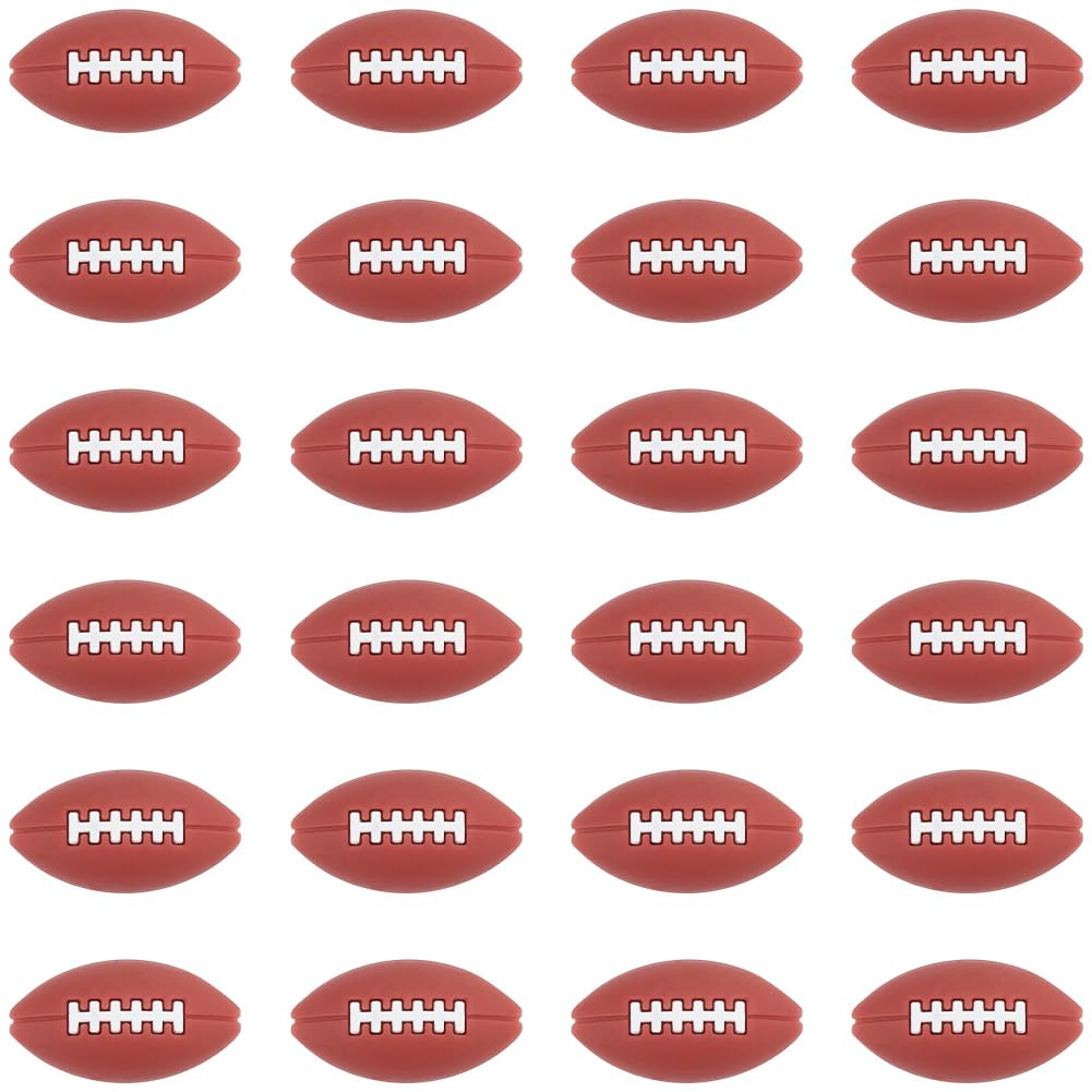 Perles en silicone ballon de rugby marron et blanc par 32 pièces pour bijoux sport