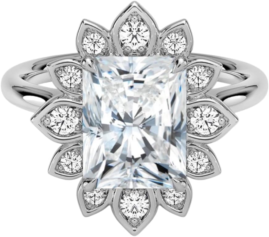2-4 CT Moissanite Cluster Engagement Ring Halo Anniversary Ring Promise Gifts 925 Sterling Silver, 10K/14K/18K Solid Gold