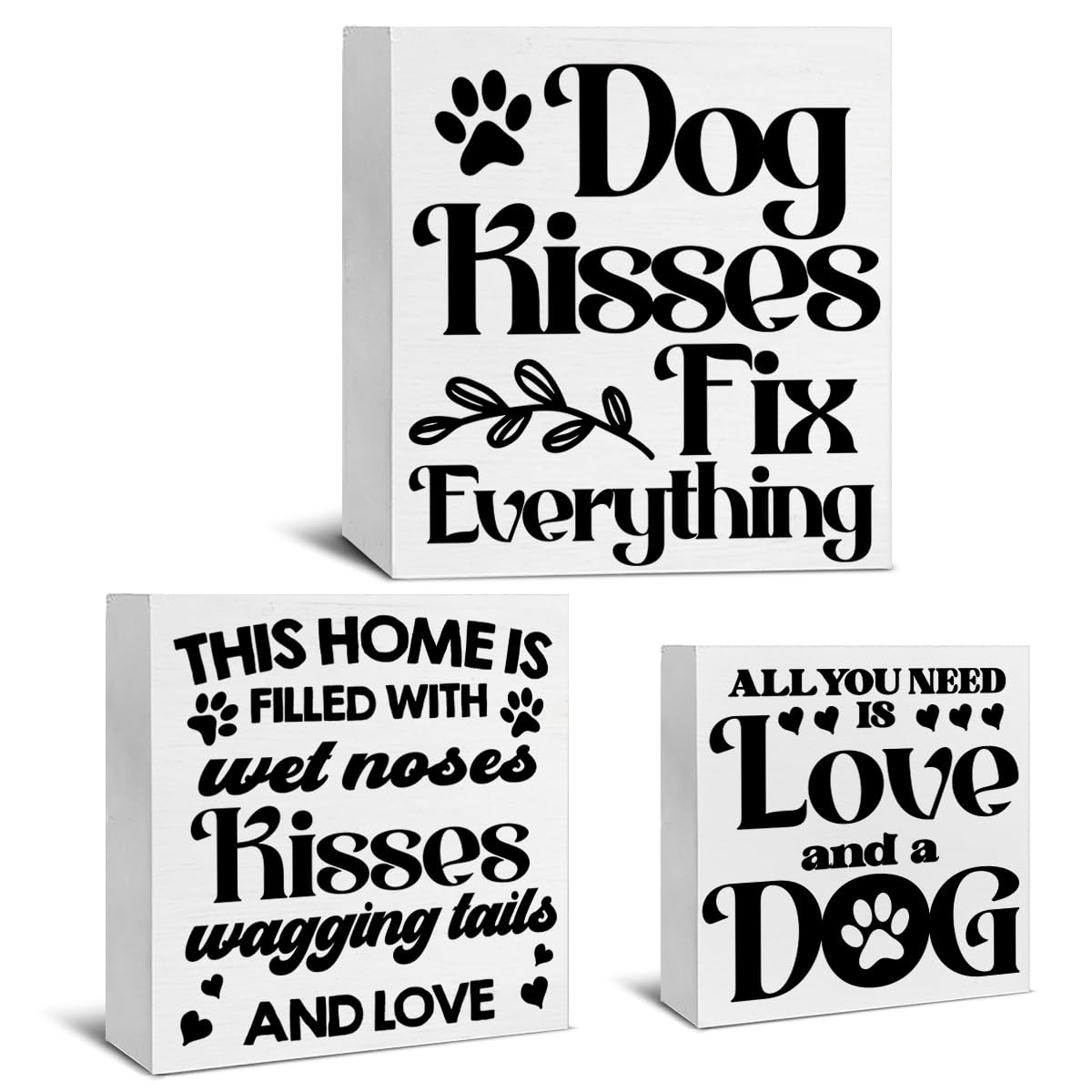 3 Pcs Dogs Wood Signs Decor Dog Lover Wood Block Sign Farmhouse Dog Themed Wooden Box Signs Decorations for Home Tiered Tray Desk Table Shelf