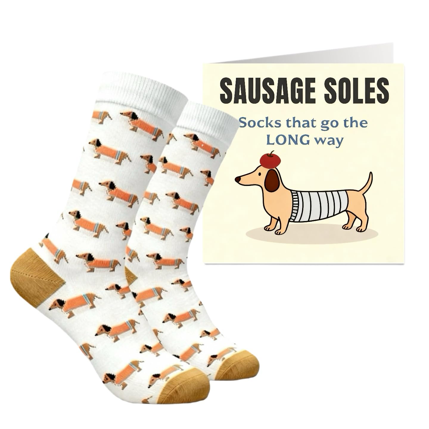 Virelle Unisex Black Sloth Sausage Dog Gifts For Women - Dachshund Socks & Card ‘Sausage Soles’, Funny Funky Animal Novelty Socks For Dog Lovers, Size 4-8, Cotton Blend, 1 Pair