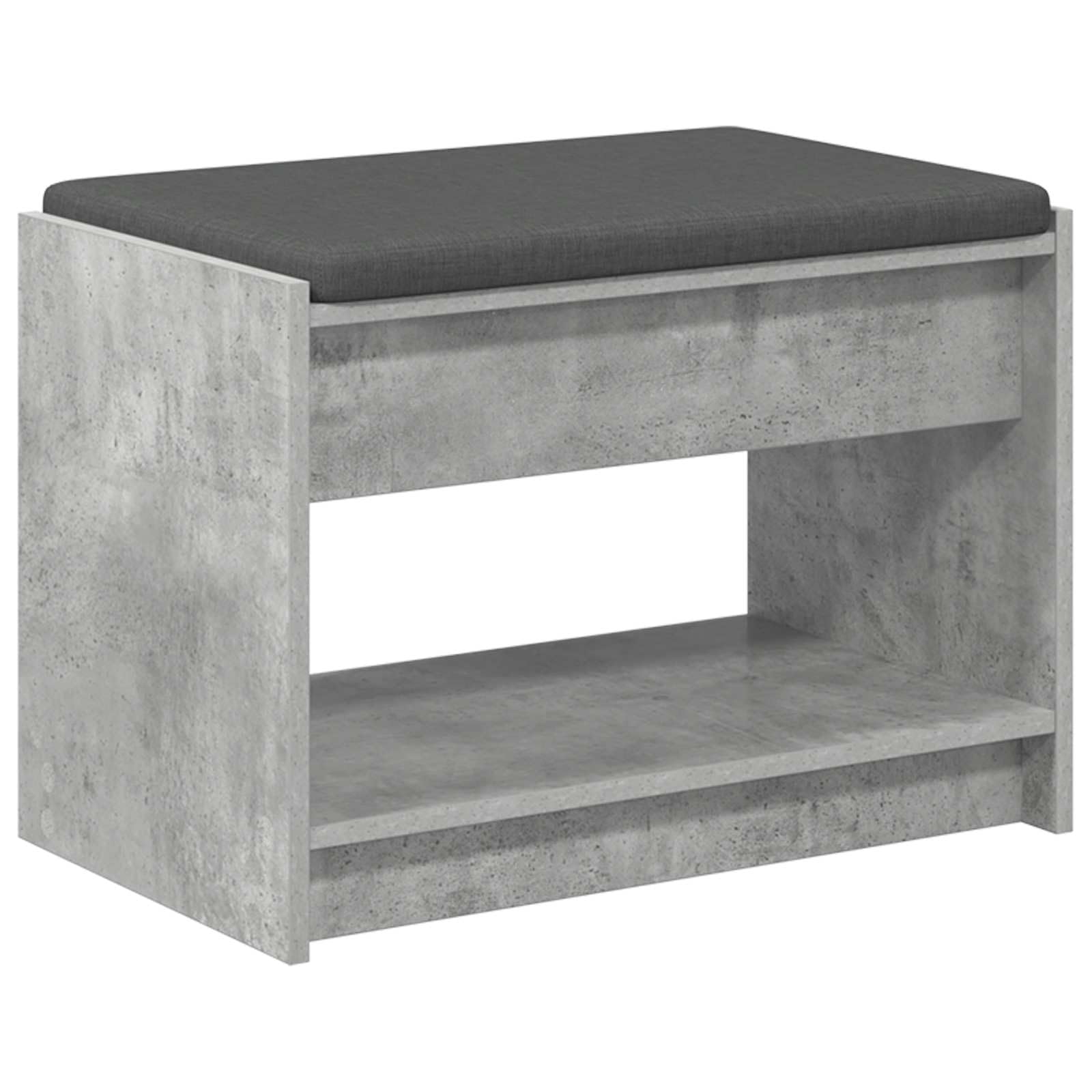 Banc pour couloir gris béton avec étagère meuble rangement
