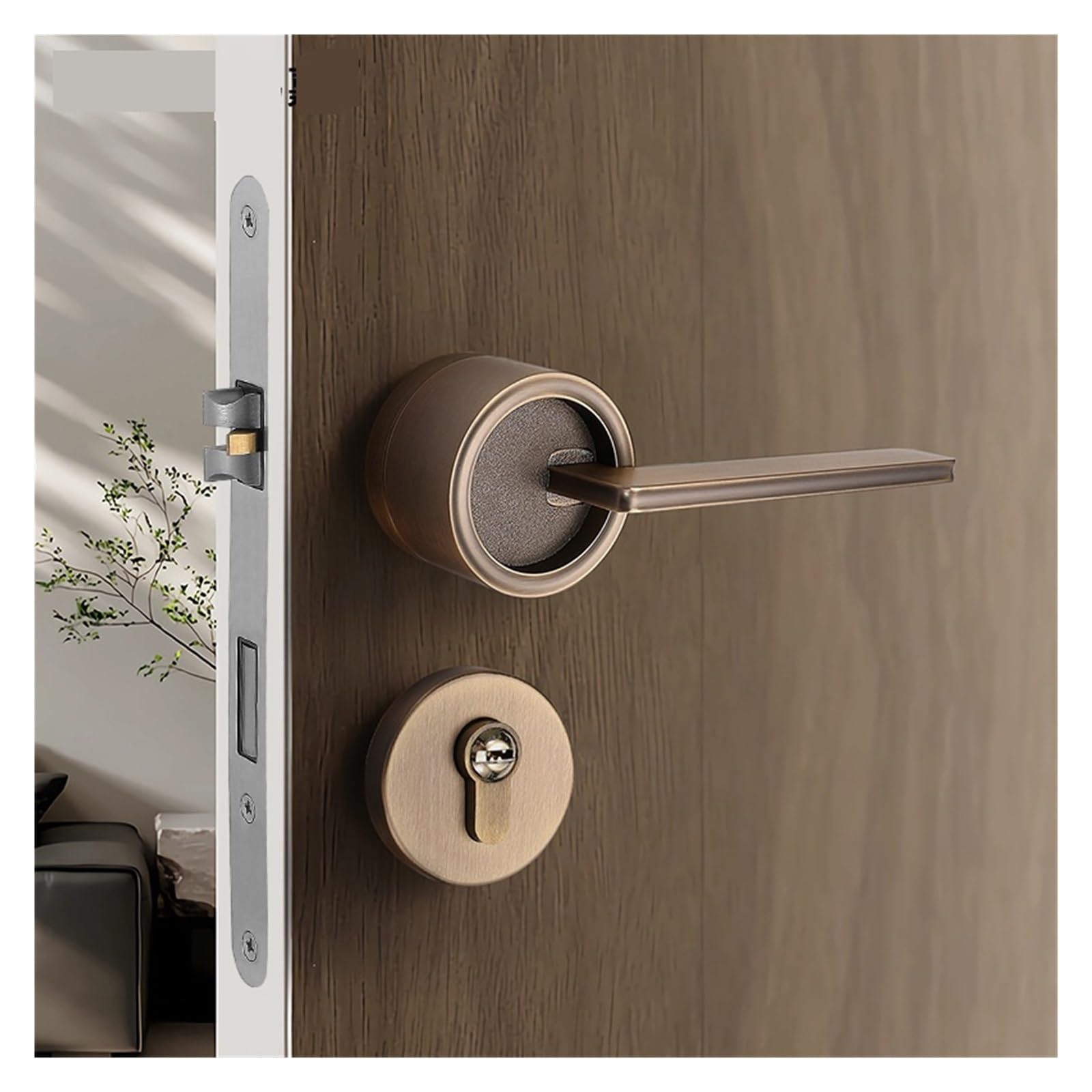 Serrure de porte de chambre 72 Silent Lock avec poignée en bois et fermeture magnétique