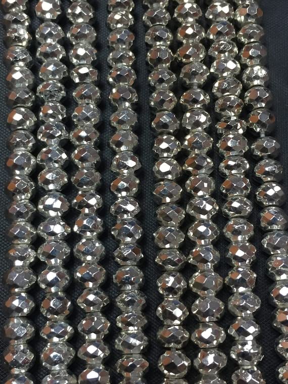 Perles pyrite 6mm argentées en rondelle facettée LKBEADS pour bijoux DIY 8''