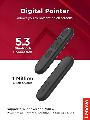 Miniatura 6 de Lenovo Mando a distancia portátil recargable de presentación, inalámbrico, Bluetooth, puntero digital, ligero, rango de 30M, negro
