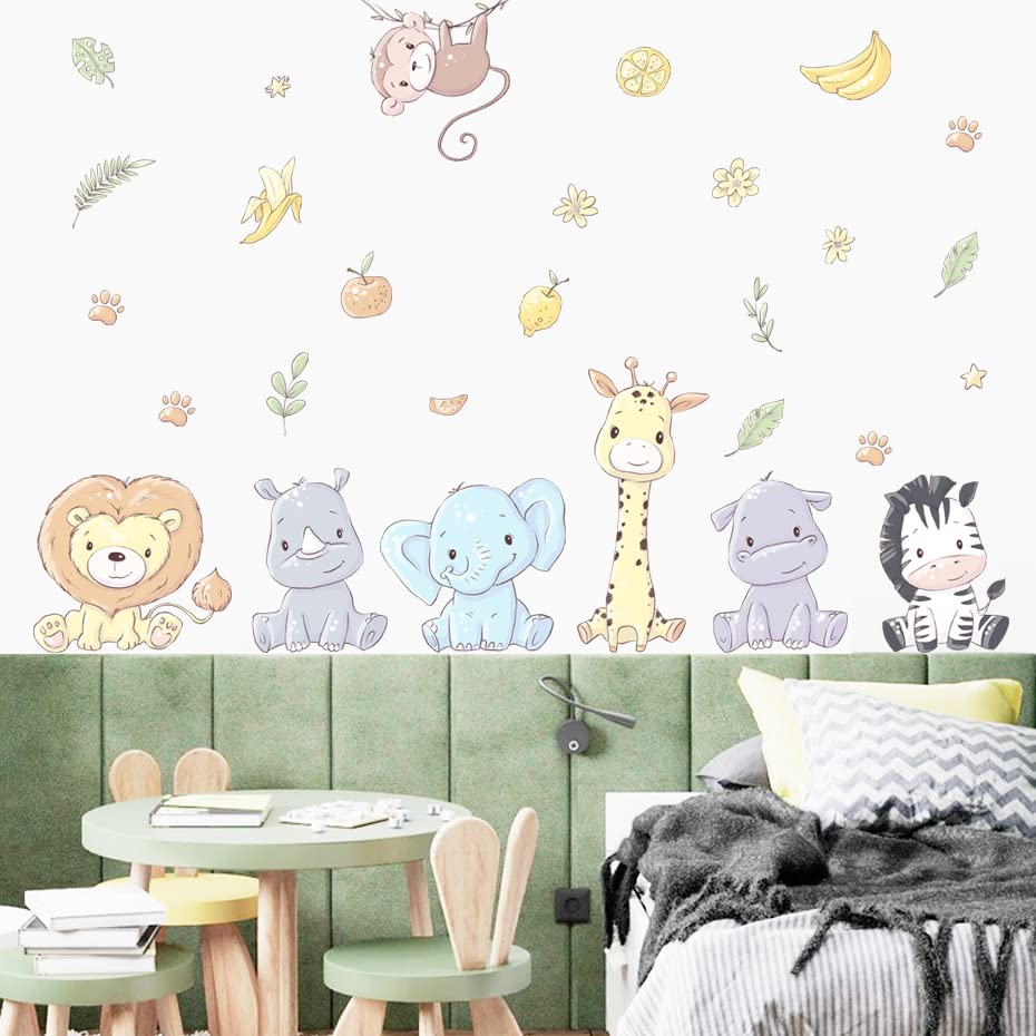 Animal de Dibujos Animados Elefante Flores Nursery Calcomanías de Pared de Vinilo removible DIY Niños Habitación de Las niñas Decoración del hogar
