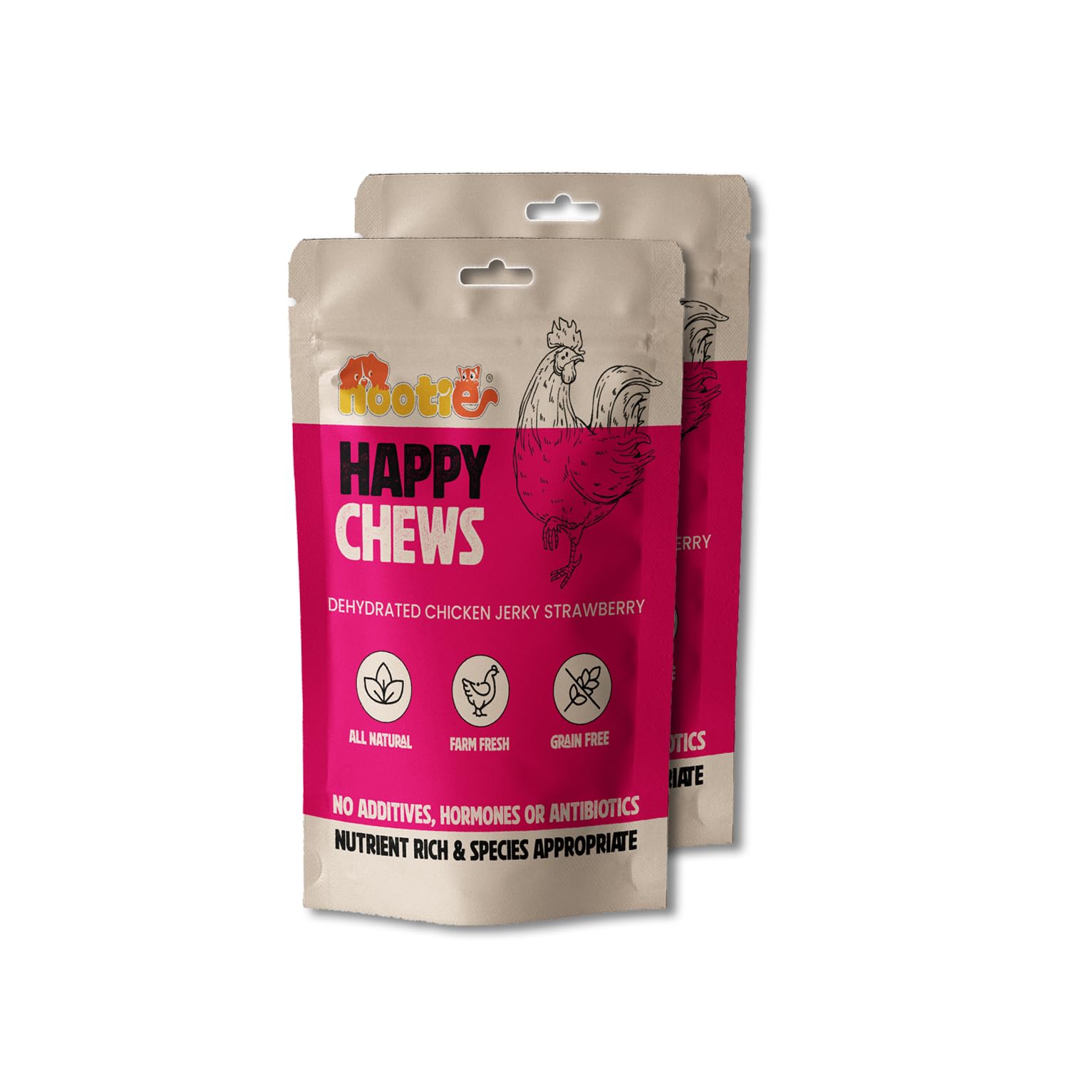 Nootie Happy Chews – Dehydrated Chicken Jerky Strawberry Dog Treats (50g) | All-Natural, Grain-Free Protein Snack (Pack of 2)