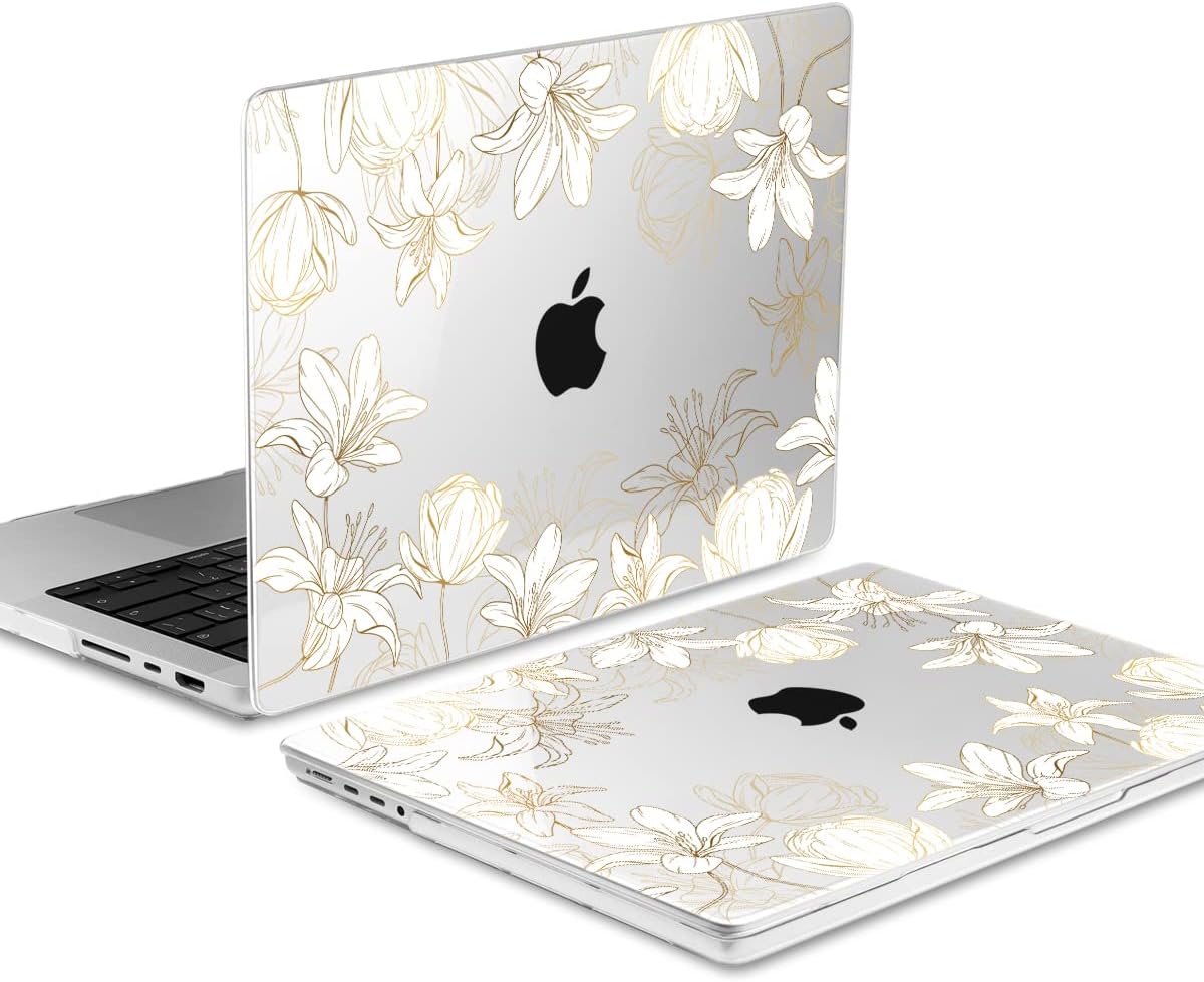 DONGKE for M4 MacBook Pro 16 Inch Case 2024 2023 2021 A3403 A3186 M3 A2991 M2 A2780 M1 A2485 Pro/Max Chip, Plastic Hard Shell Case & Keyboard Cover for Mac Pro 16 with Touch ID, Gold Floral - Image 5