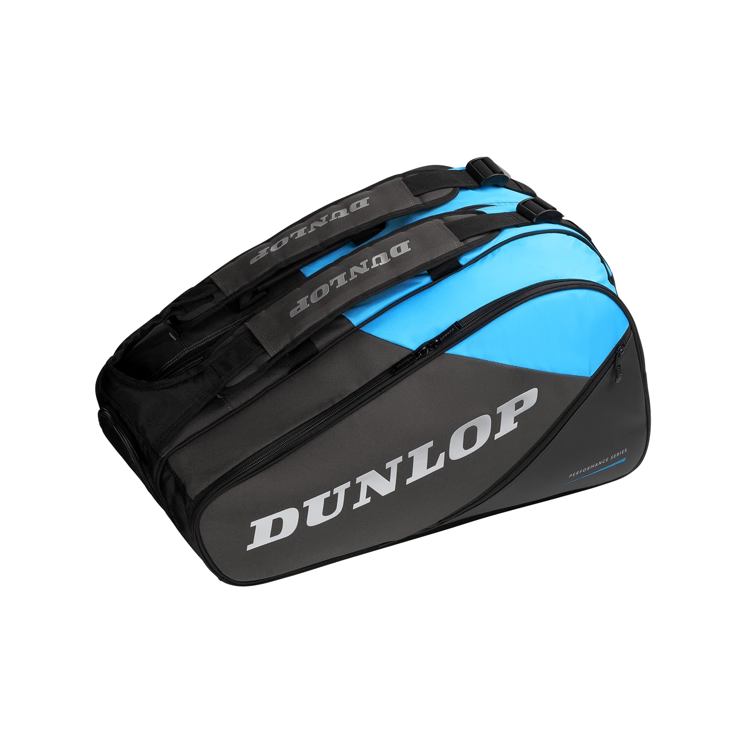 Dunlop FX Performance Padel Bag - Thermal bag a 3 scomparti, 65L - Nero/Gun Metal/Cian - Stile Premium Zaino