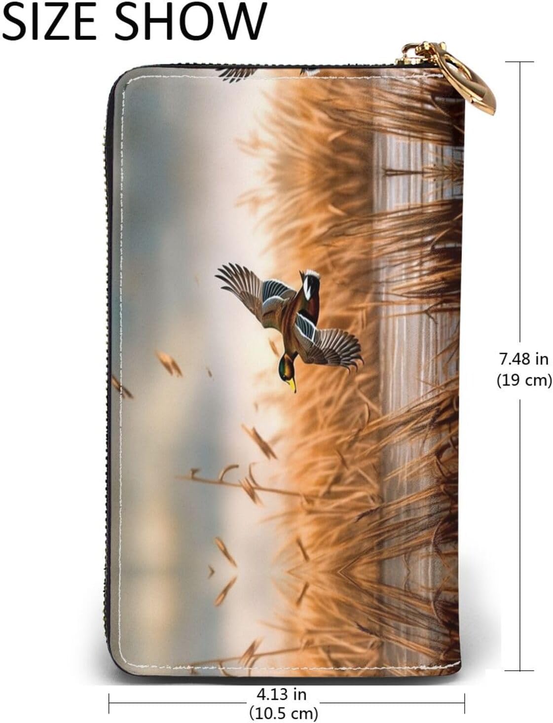 (Hunting Flying Wild Duck) Print Women's Long Wallet Clutch with Zipper Multiple Card Slots Coin Pocket Elegant Ladies Purse