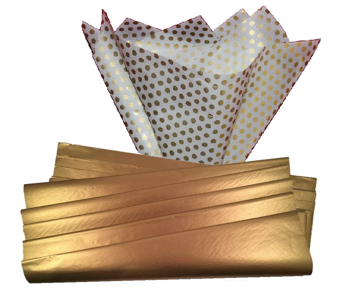 Tissue Paper for Gift Bags - 50 Sheets 14x20in Wrapping Paper, Gold Dots