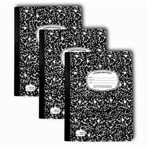 Auksales Composition Notebooks, Wide Ruled Paper, 9-3/4" X 7-1/2", Black Marble Covers, 100 Sheets, Pack Of 3 #TOP25
