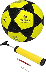 Bola de Futevôlei Profissional Dualt Amarela e Preta + Bomba Ar de Encher – Oficial Alta Performance Praia Para Jogos, Treinos e Lazer.