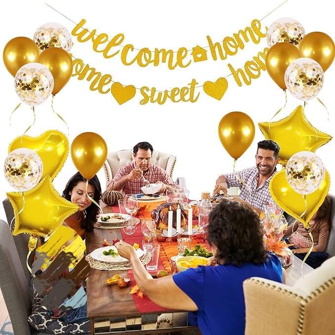 Benvenuto Casa Palloncino Welcome Home Banner con Palloncini Coriandoli a Stella per Decorazioni per Feste in Famiglia (Confezione da 24) (Argento