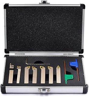 OSCARBIDE 1/4" Shank Nickel Plated Indexable Lathe Turning Tool Holder 7 Pieces/Set,CNC Heavy-Duty Metal Lathe Tools for Turning Grooving Threading Cut Off Holders Set,Tin Coated Carbide Inserts