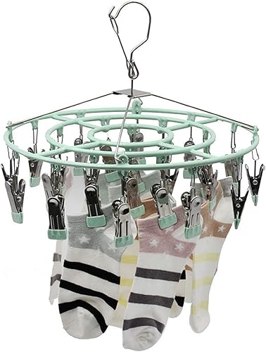 Miniatura 7 de Decohomeforu Stainless Steel Clothes Sock Drying Rack with 24 Clips, Swivel Hook Windproof Clothes Hanger Rack for Sock, Bras, Towel, Underwear,