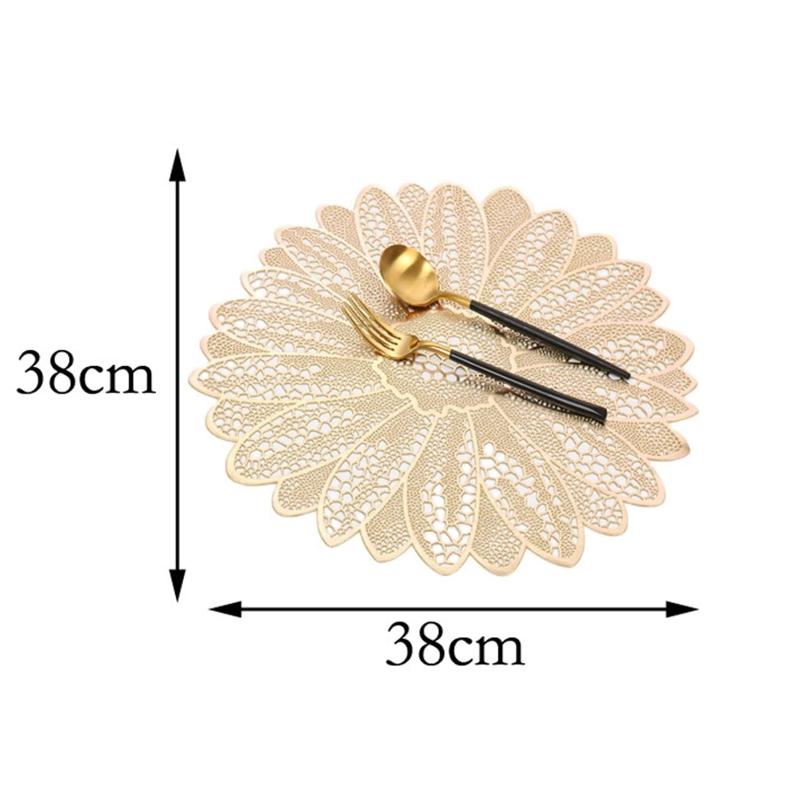 Set di 8 sottopiatti da 38 cm, sotto piatto da tavolo dorato, motivo girasole cavo in PVC