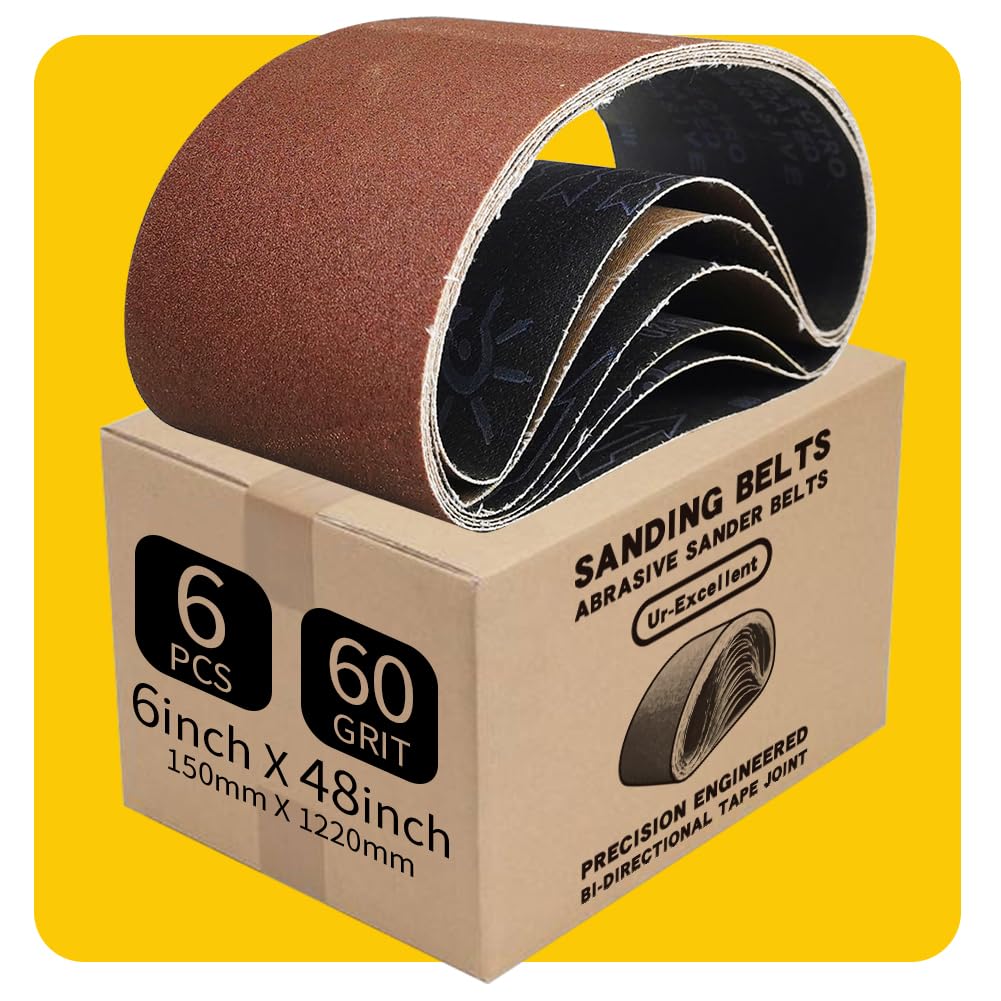 Ur-Excellent Correa de lijado de grano 60 de 6 x 48 pulgadas, correa de lijado de óxido de aluminio premium, papel de lija premium, paquete de 6